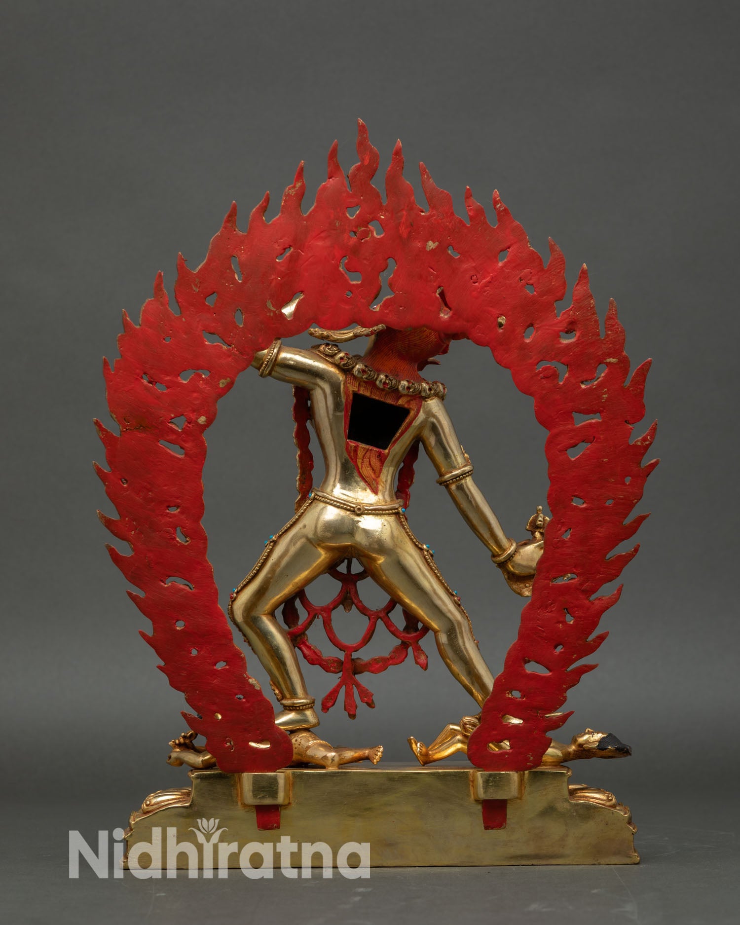 vajrayogini statue back view flaming aureole skull garland details