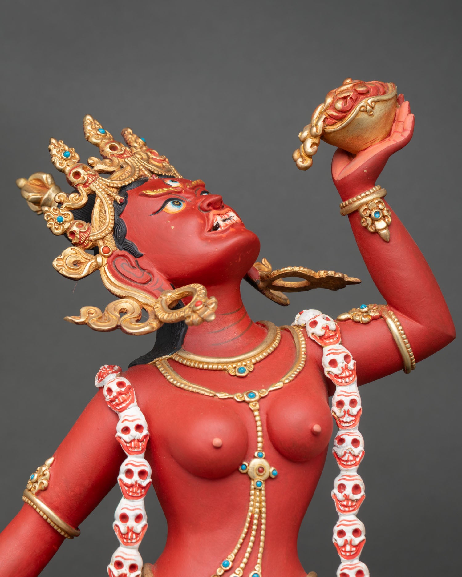 vajrayogini statue close up acrylic paint gold gilded copper ritual deity details