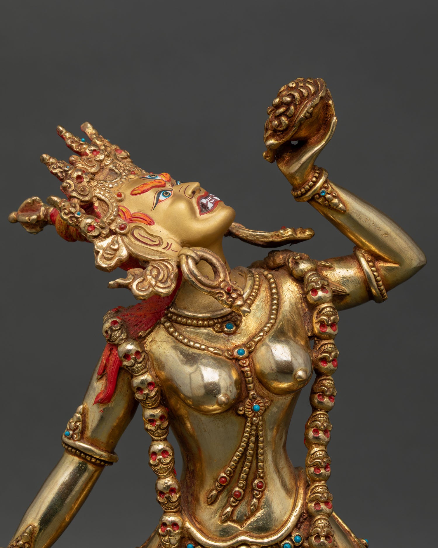 vajrayogini statue close up handcrafted copper gold gilded buddhist art