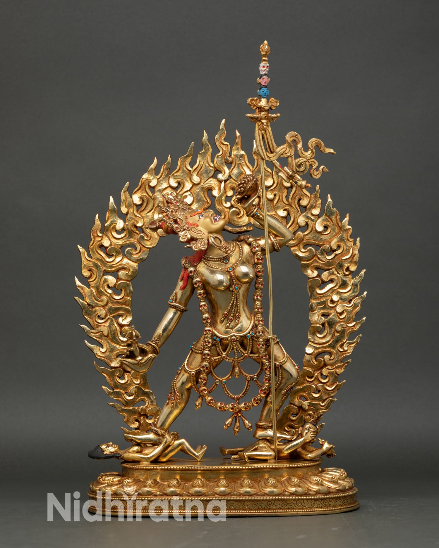 vajrayogini statue front view gold fire gilded copper tantric dakini nepal