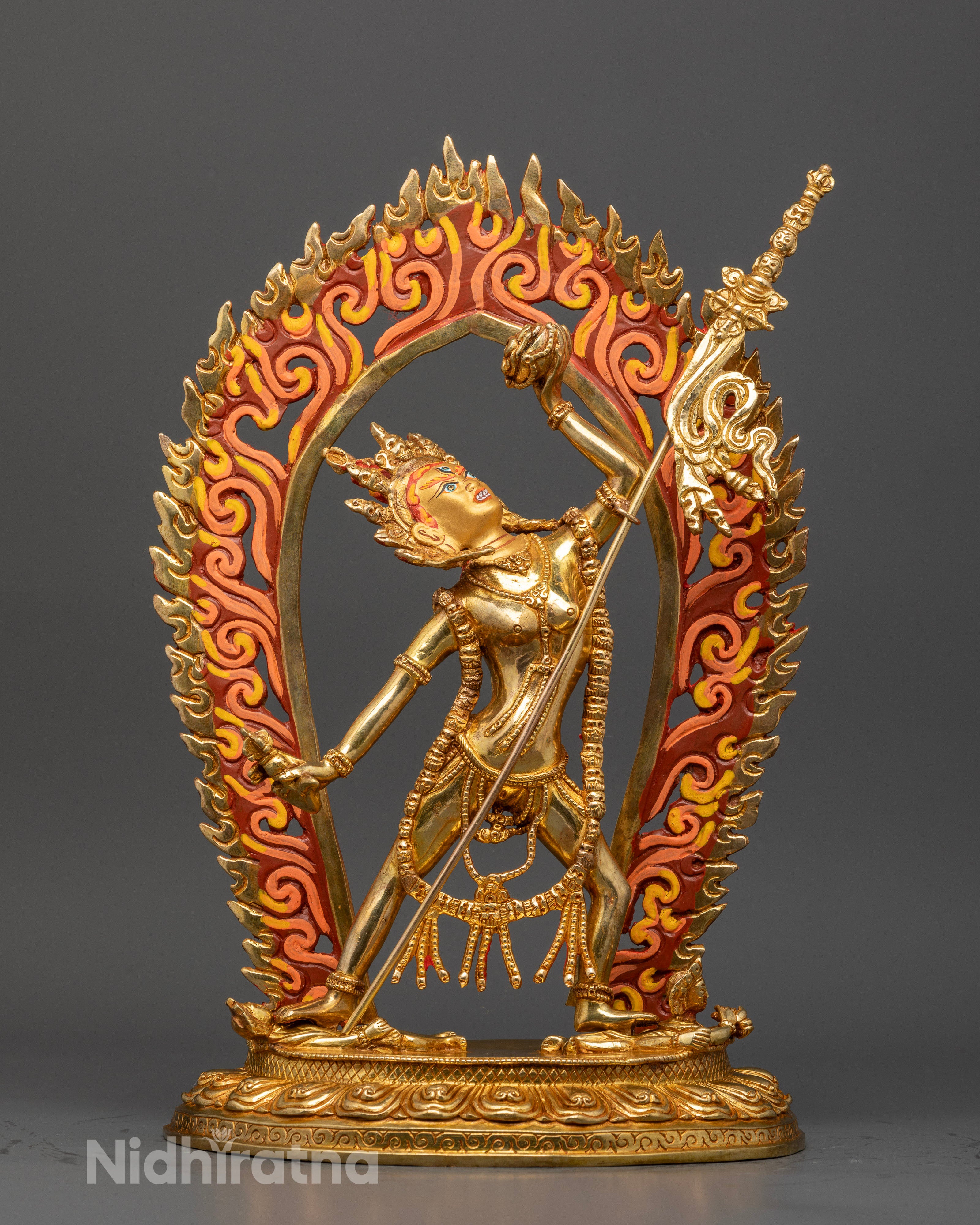 Vajrayogini statue handcrafted by Newari artists in Patan Nepal with gold fire gilding.