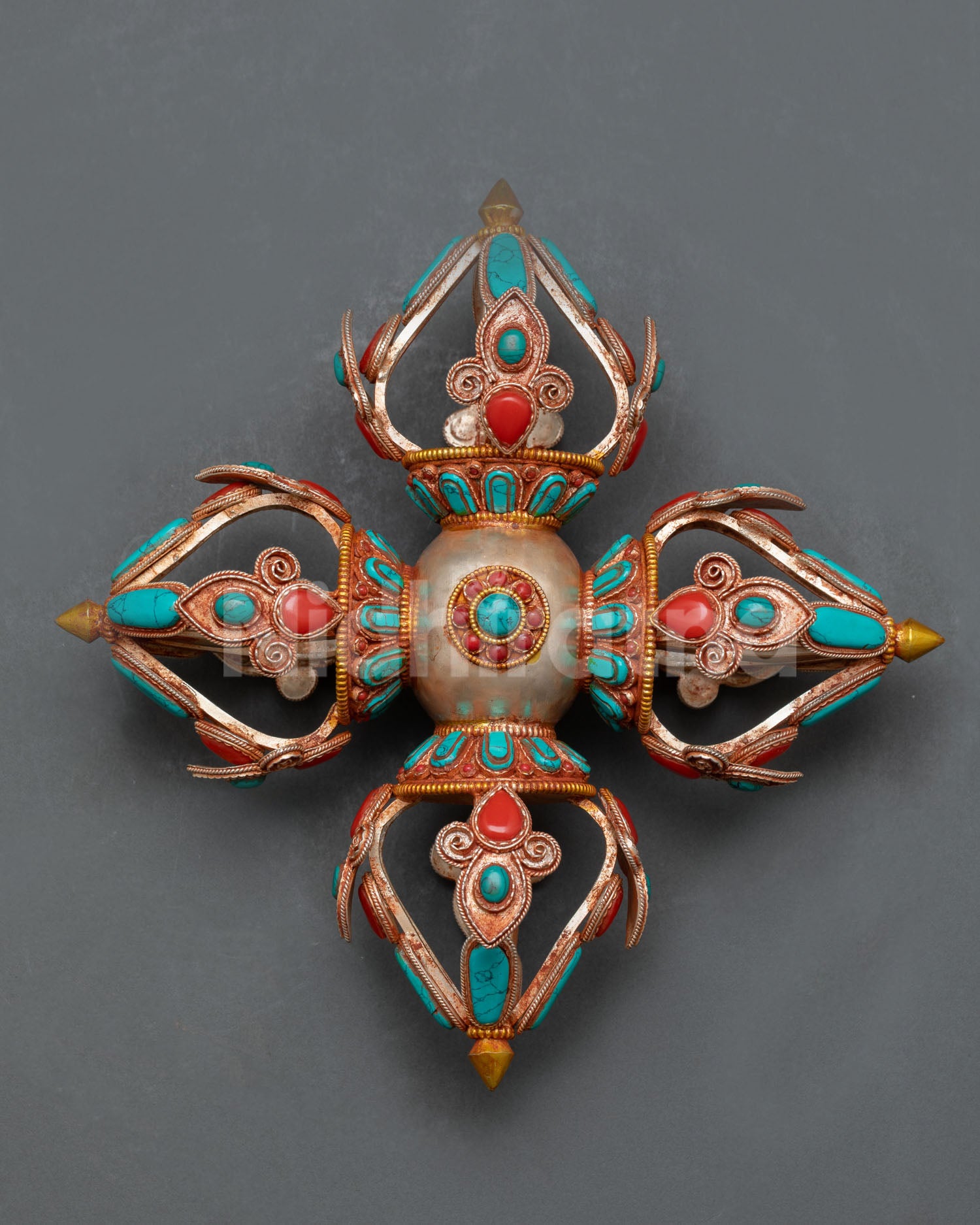 Vishva Vajra Cross Dorje Double Vajra ritual object copper gold Nepal