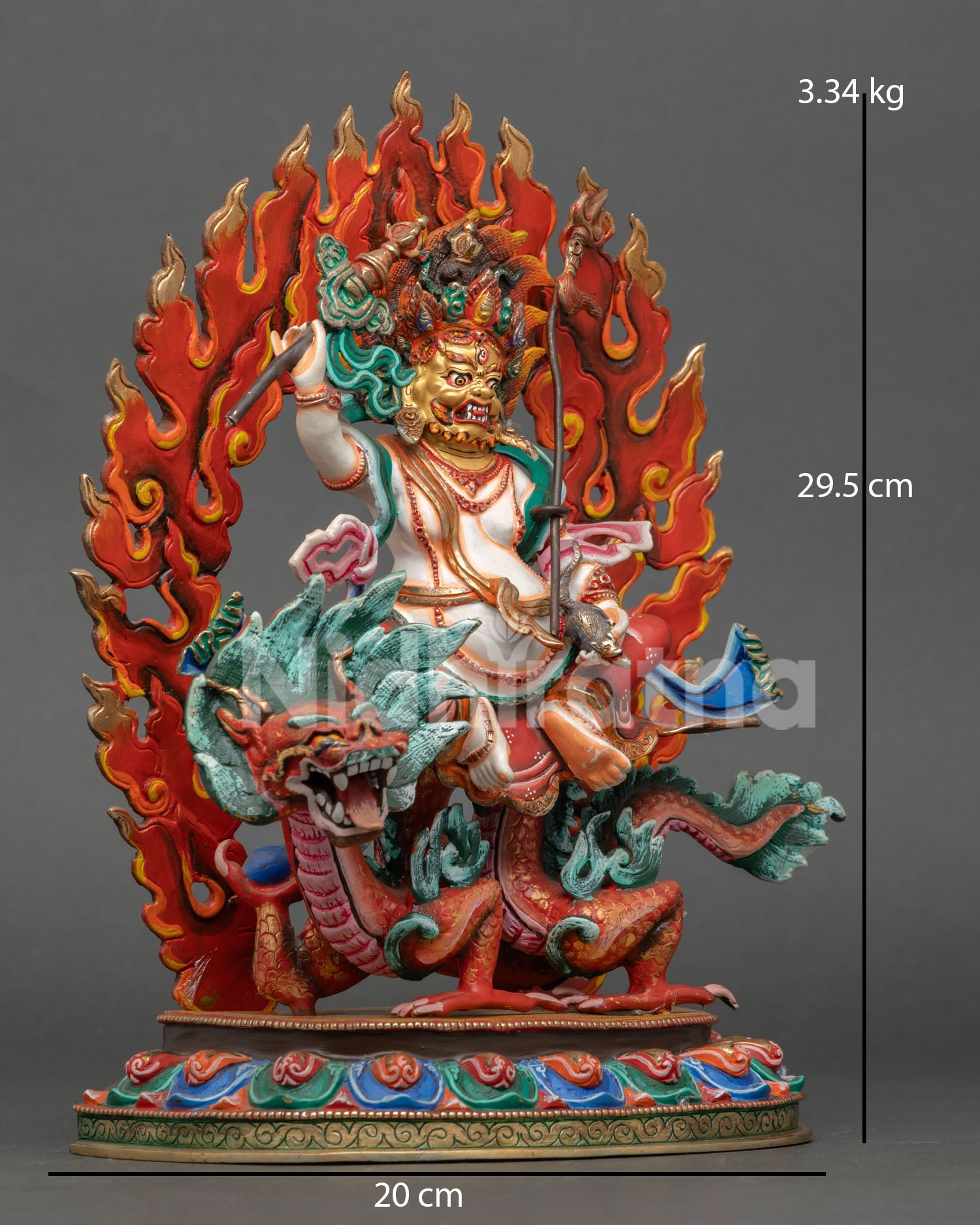 White Dzambhala seated on Dragon Kubera representing prosperity, protection, and removal of obstacles