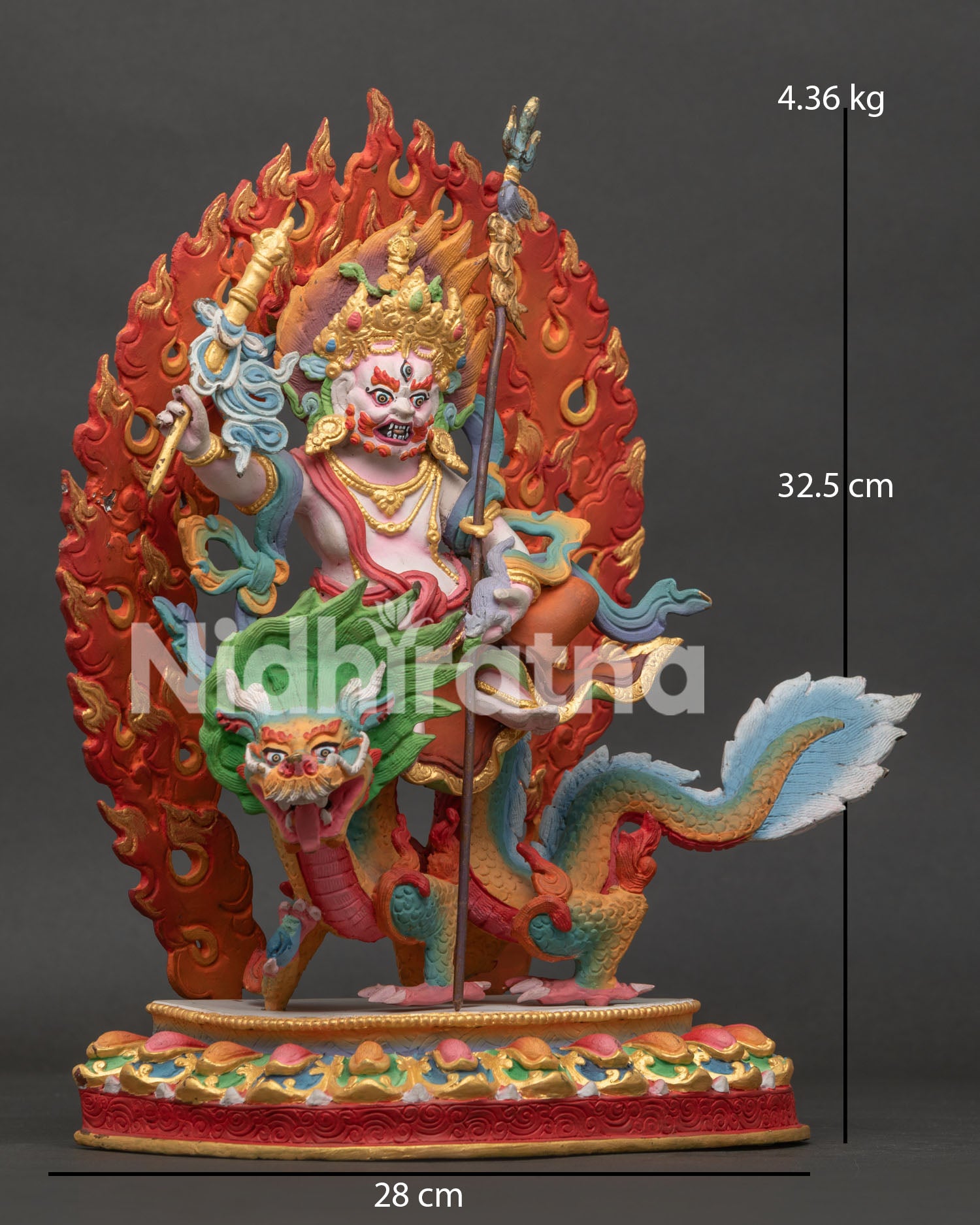White Dzambhala Statue Dragon Kubera Lotus Pedestal Blazing Halo.