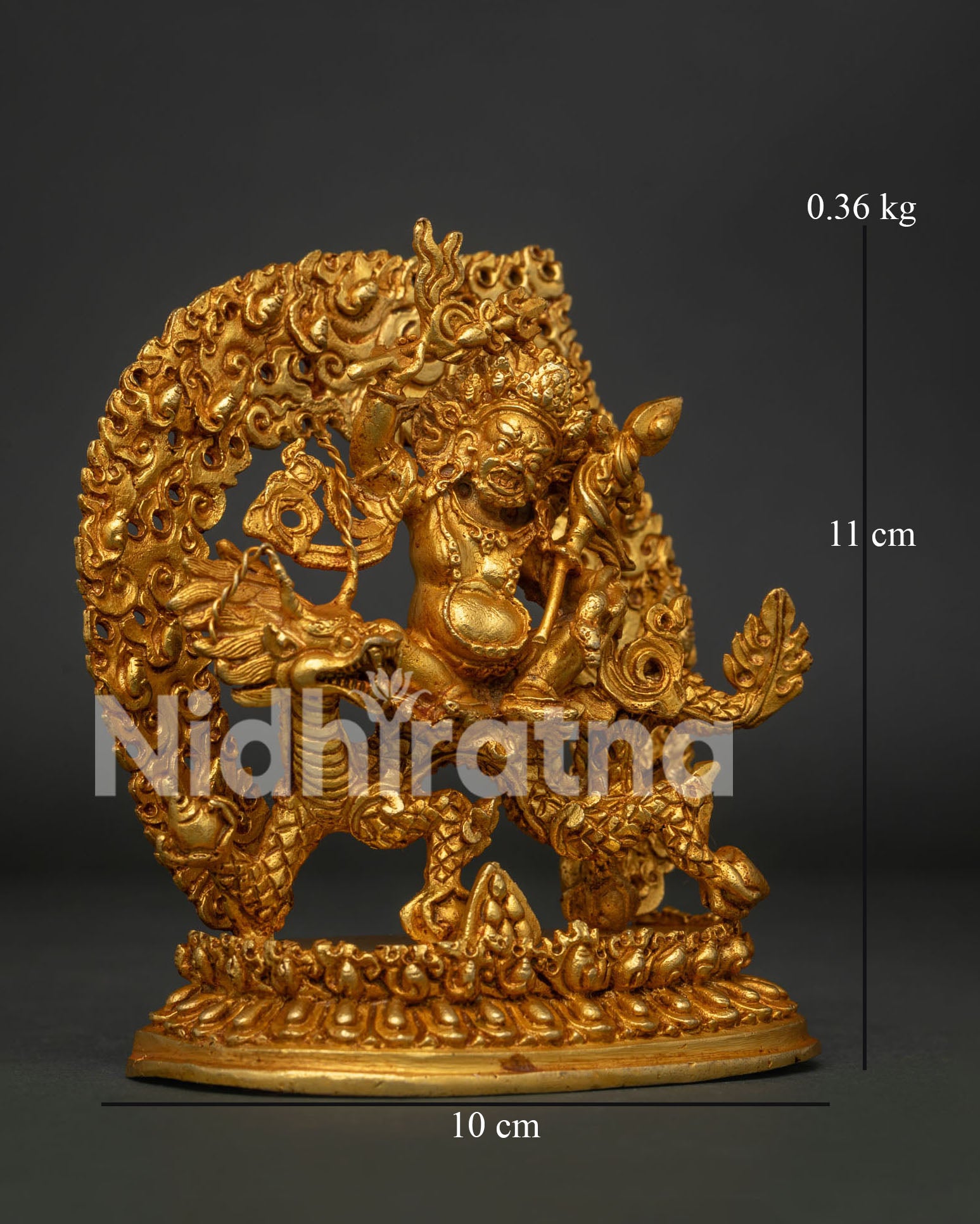 White Dzambhala Statue Seated on Dragon Kubera with Double Lotus Pedestal.
