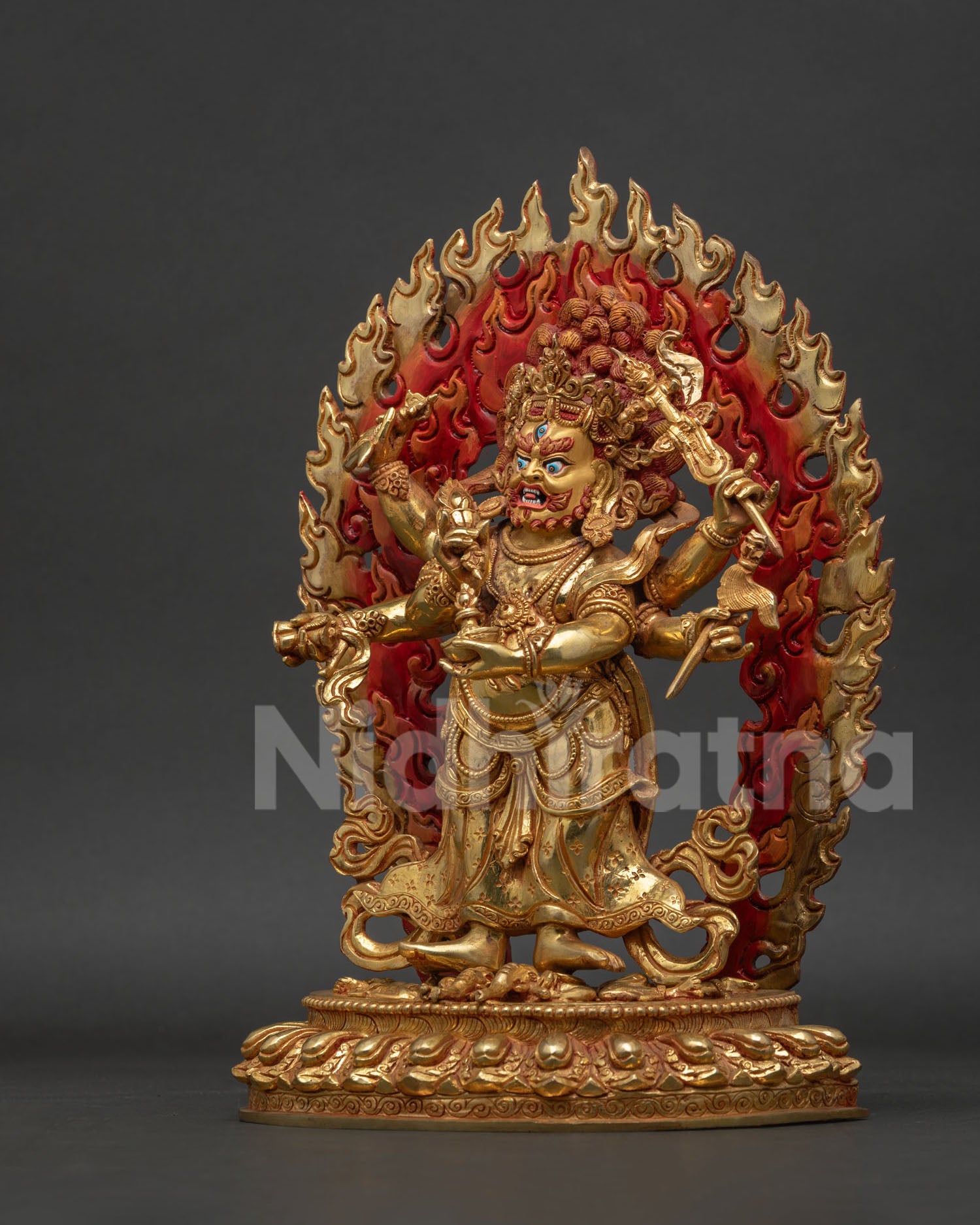 White Mahakala Statue left view side, handcrafted Himalayan Buddhist sculpture