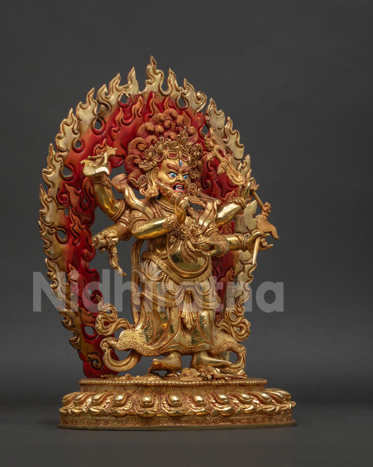 White Mahakala Statue right view side, traditional Newari copper craftsmanship
