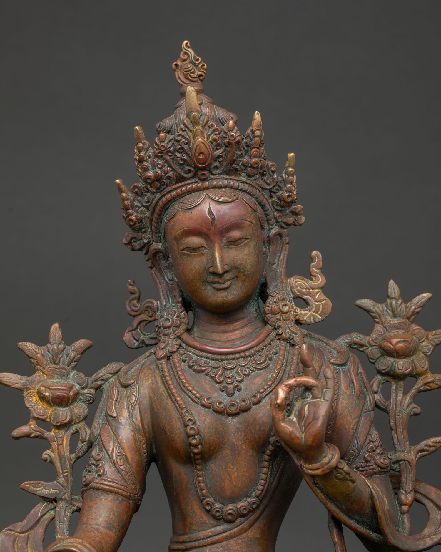 White Tara Face Detail Handcrafted Newari Buddhist Sculpture.