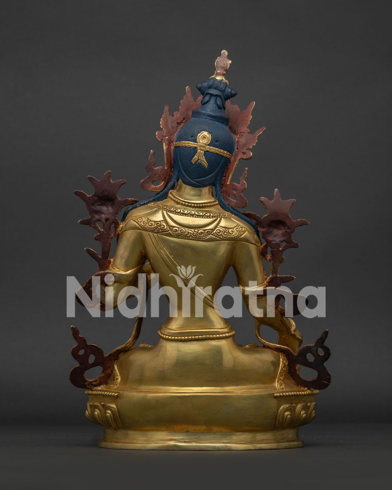 White Tara Statue back view handcrafted copper Buddhist statue