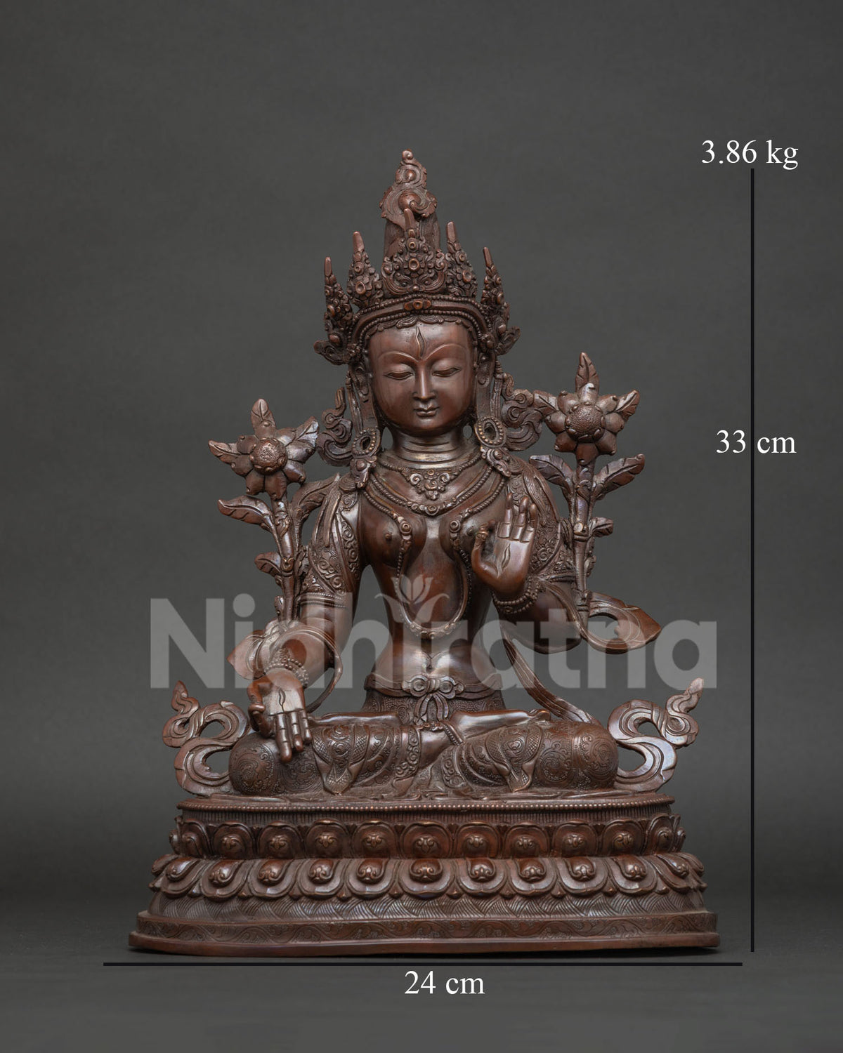 white tara statue front view oxidized copper seven eyed sita tara nepal handmade