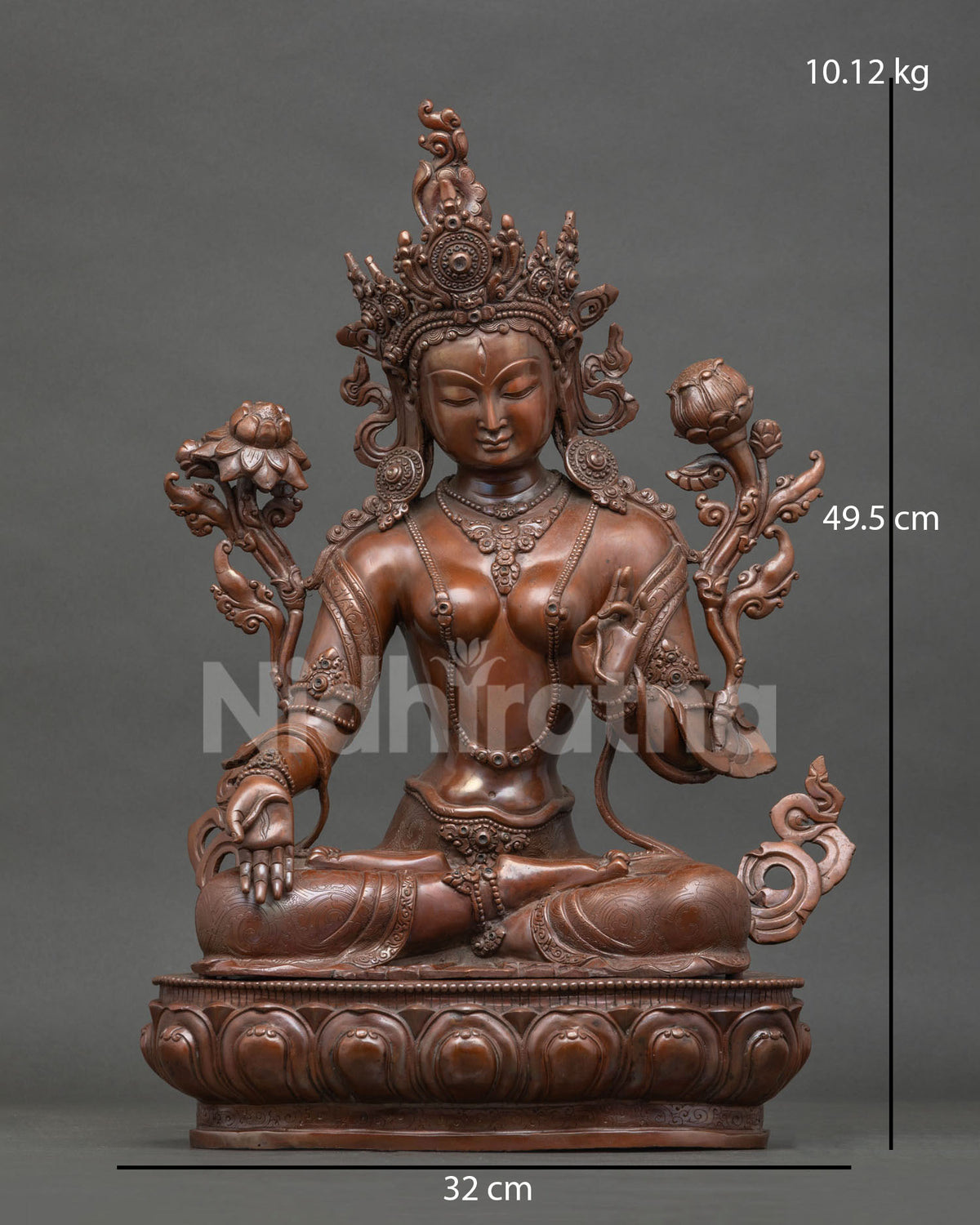 White Tara statue handcrafted by newari artist from patan nepal with oxidized copper finish.