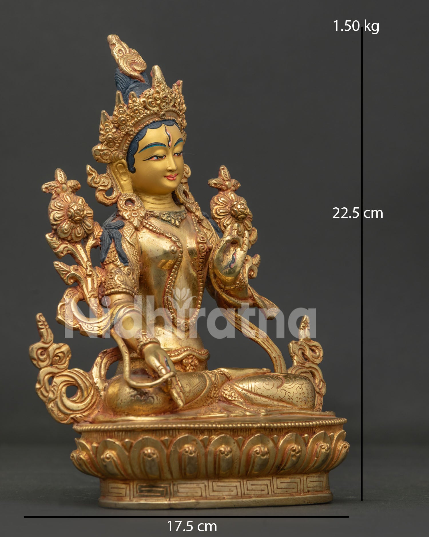 White Tara statue with seven compassionate eyes and jeweled crown