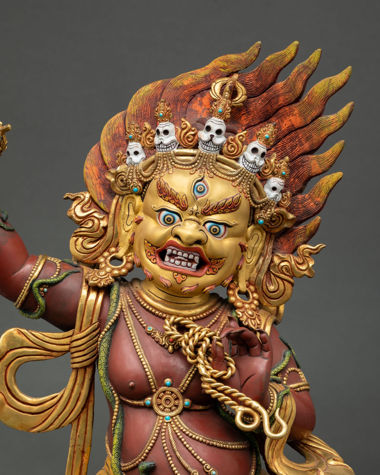 Wrathful Vajrapani Buddhist sculpture featuring premium acrylic colors and carefully set semi precious stones