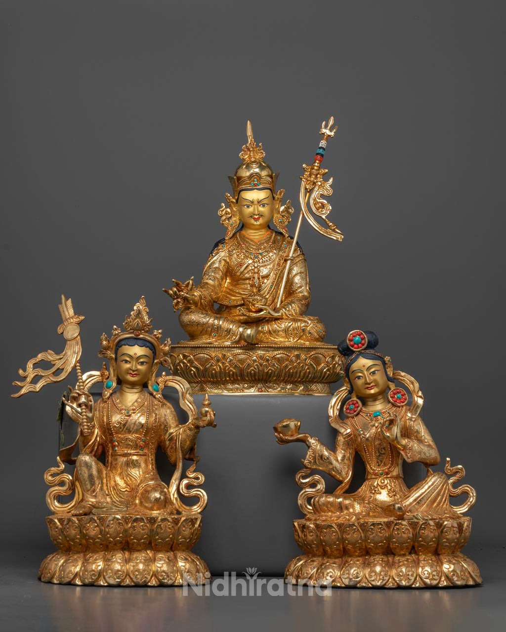 Guru Rinpoche with Yeshe Tsogyal and Mandarava Statue