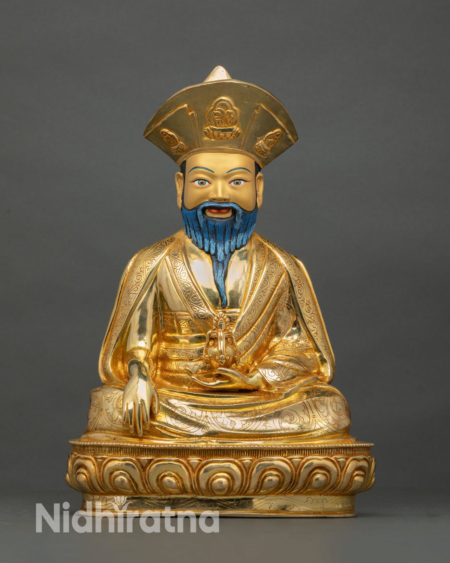 Zhabdrung Ngawang Namgyal Statue Front View with Gold Fire Gilding