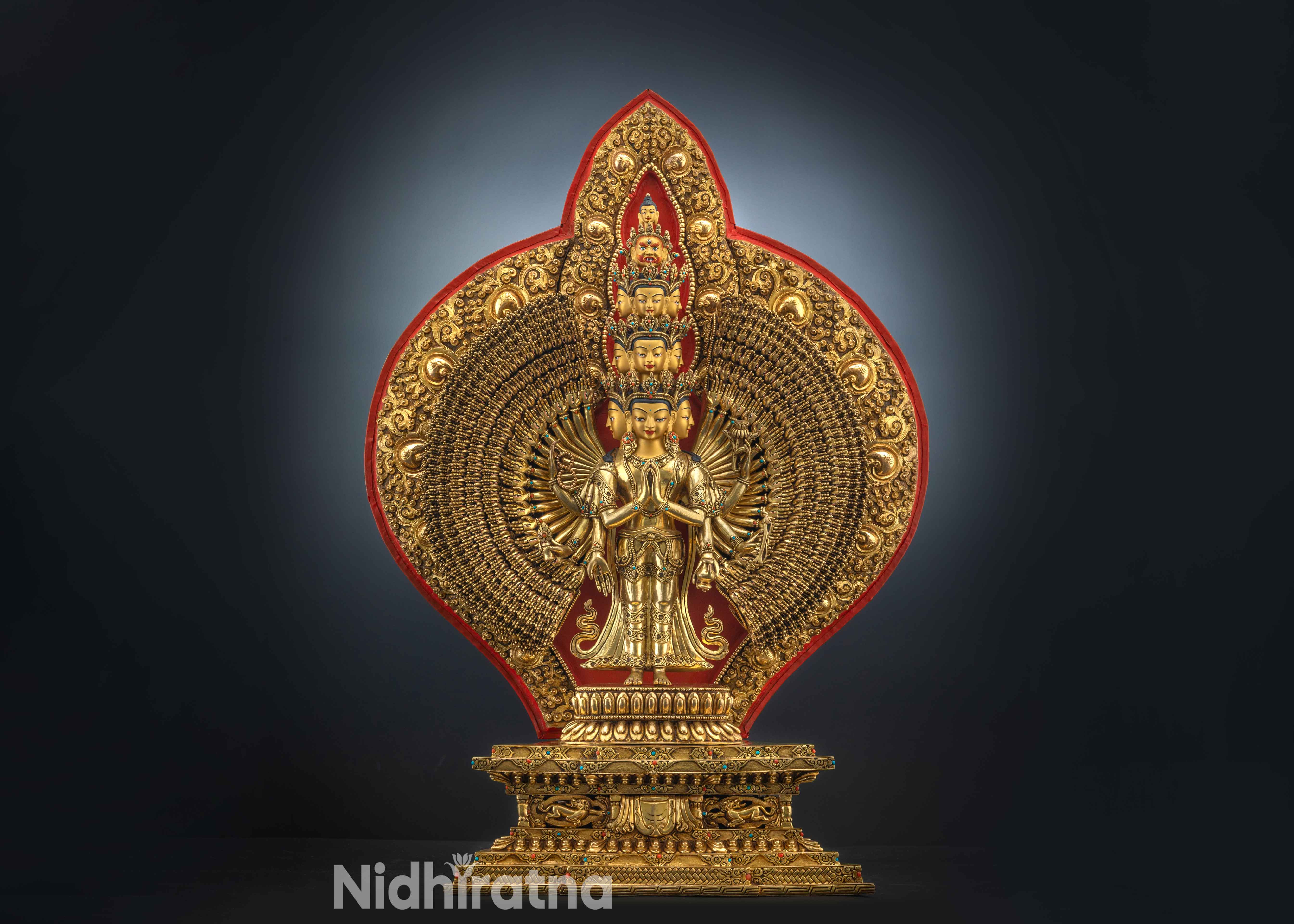 gold gilded statue of 1000 armed chenrezig