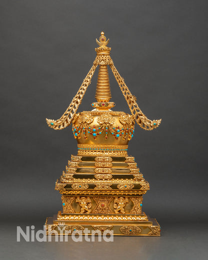 Copper Tibetan Stupa | Buddhist Shrine From Nepal