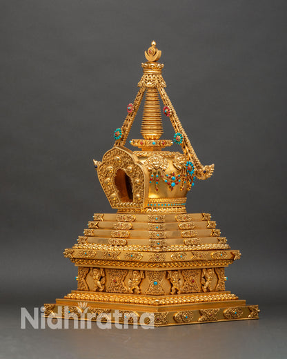 Copper Tibetan Stupa | Buddhist Shrine From Nepal