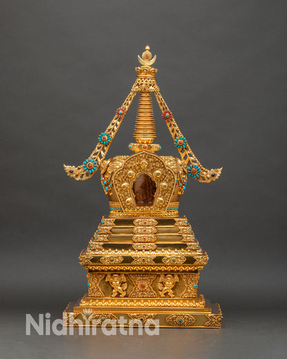 Copper Tibetan Stupa | Buddhist Shrine From Nepal