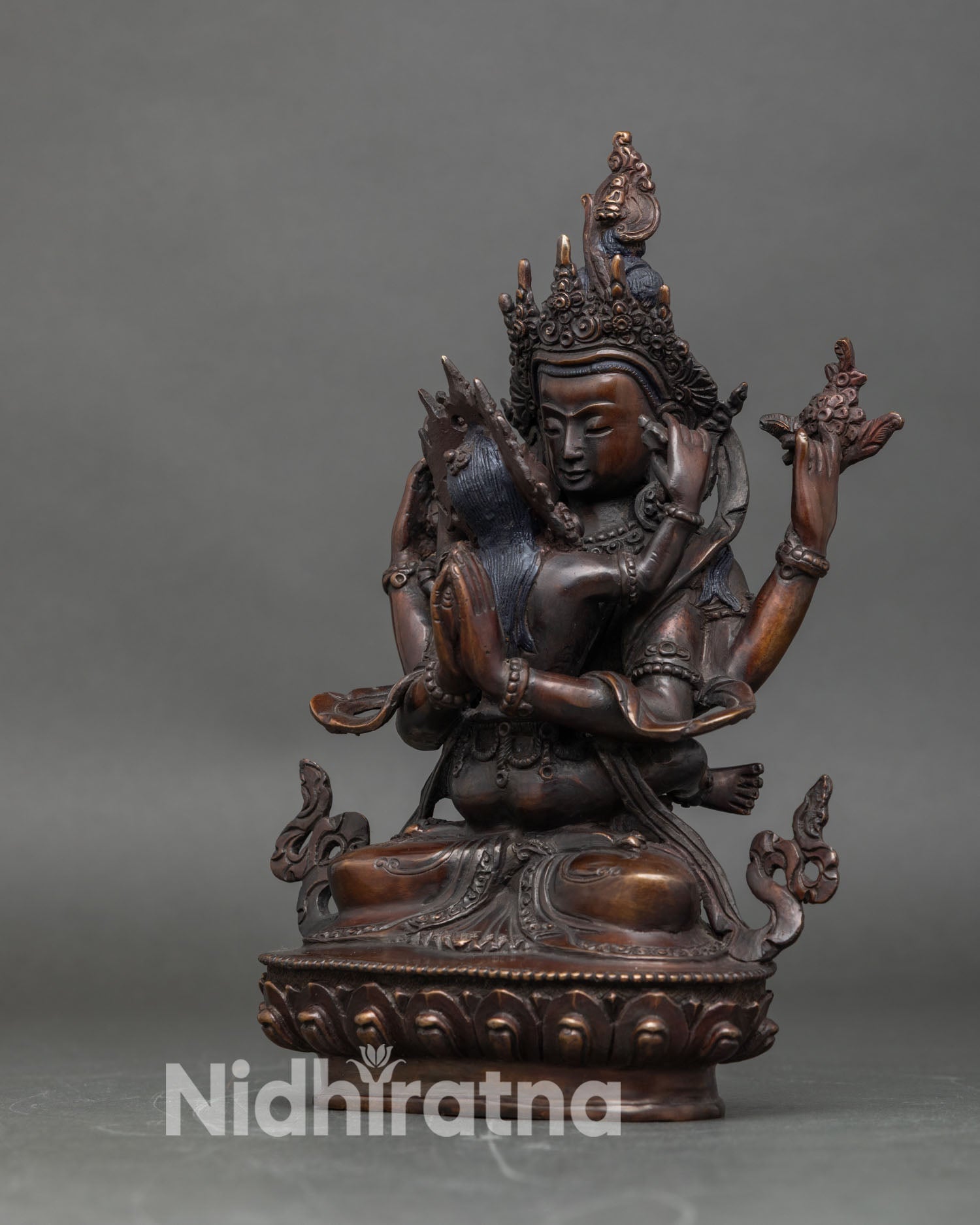 Chenrezig Consort Statue | Buddhist Oxidized Copper Sculpture