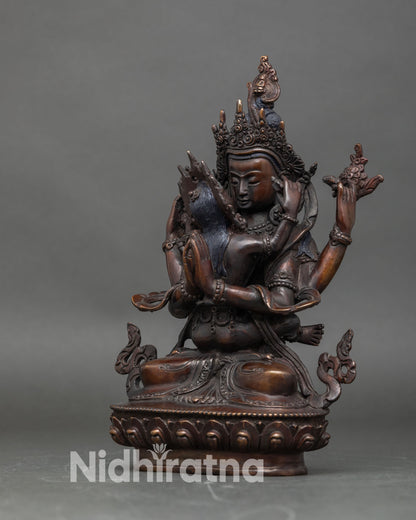 Chenrezig Consort Statue | Buddhist Oxidized Copper Sculpture