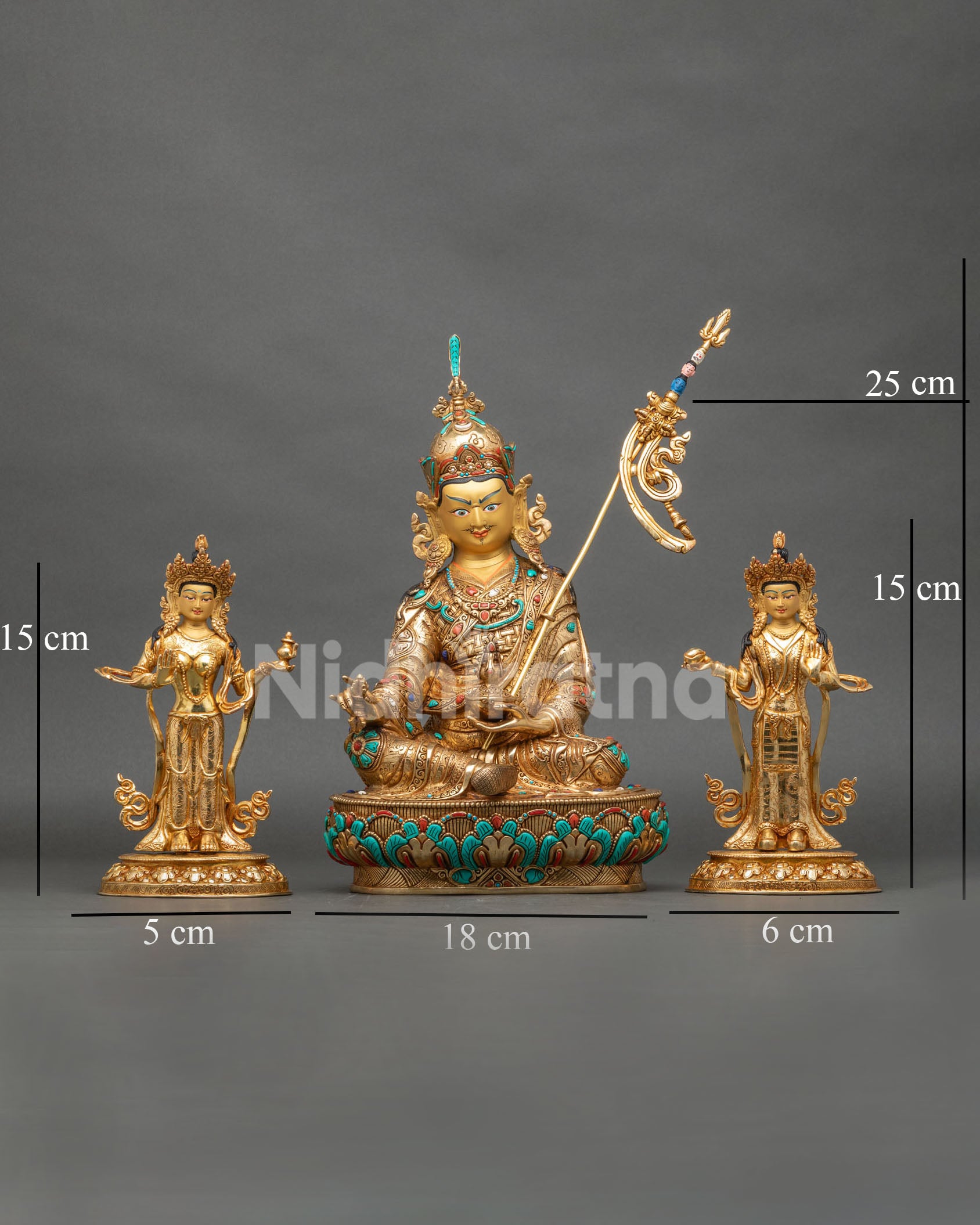 Guru Rinpoche & Two Attendants Statue | Traditional Himalayan Art
