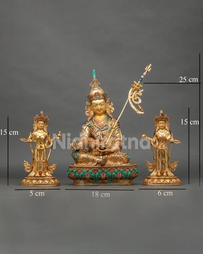 Guru Rinpoche & Two Attendants Statue | Traditional Himalayan Art