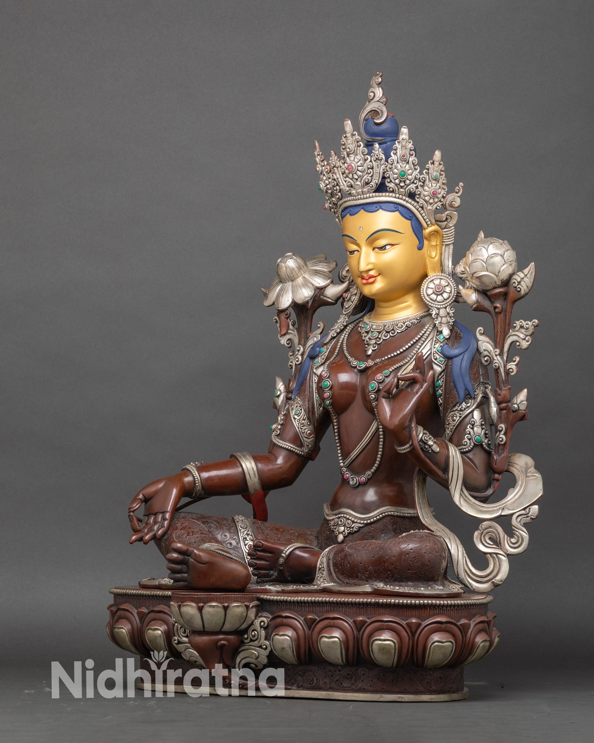 Oxidized Green Tara Statue – Tibetan Deity for Blessings and Peace