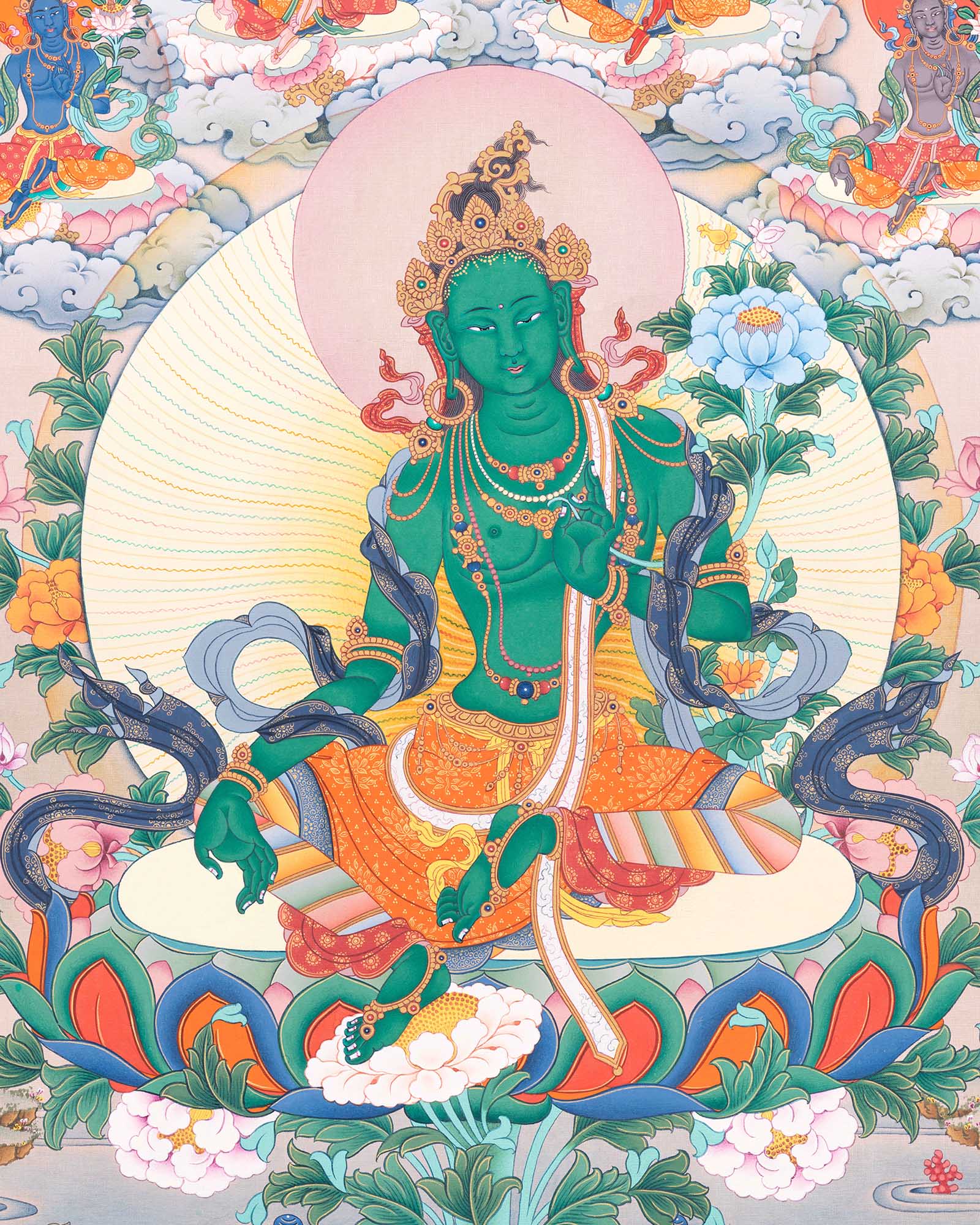 Twenty-One Taras Thangka Print for Prayer and Wall Decor
