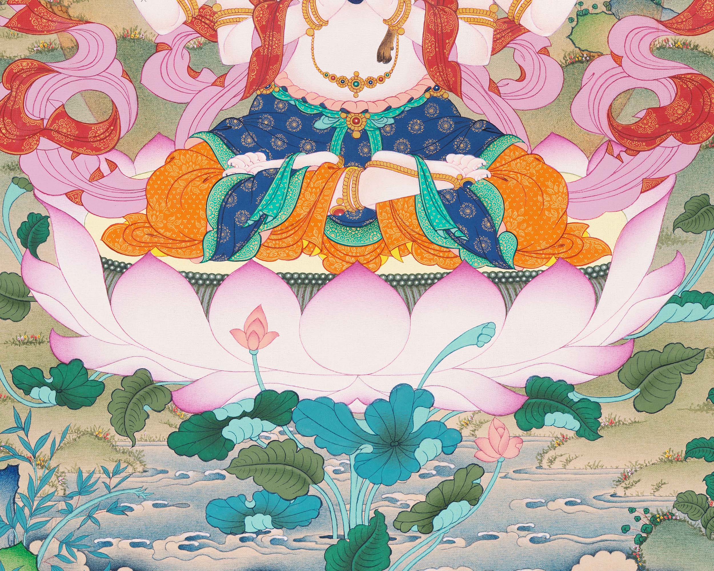 Chenrezig Thangka Print – Tibetan Buddhist Wall Art from Nepal