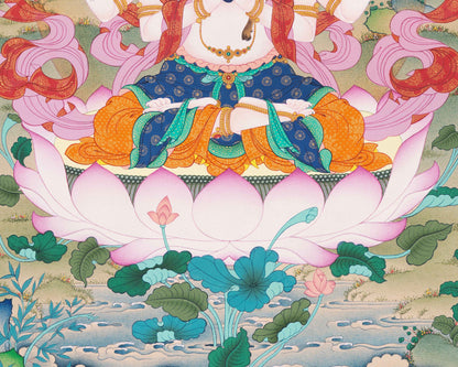 Chenrezig Thangka Print – Tibetan Buddhist Wall Art from Nepal