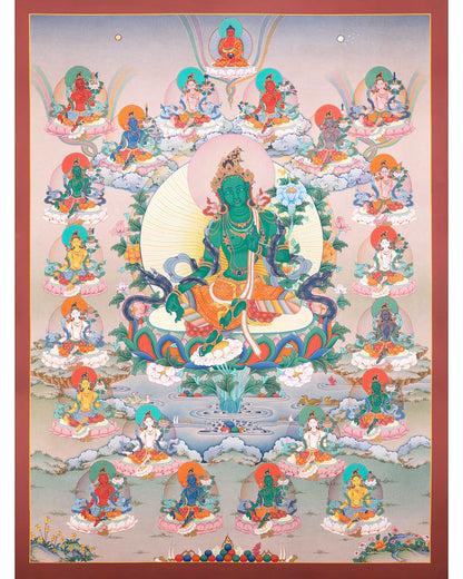 Twenty-One Taras Thangka Print for Prayer and Wall Decor