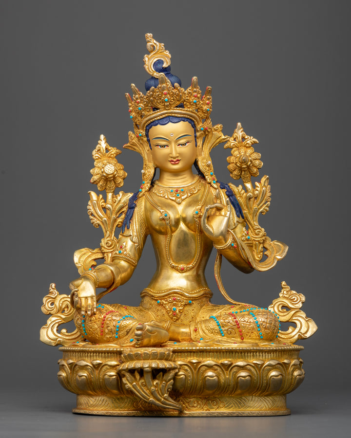 Radiant Resplendence: The Gold-Gilded Green Tara