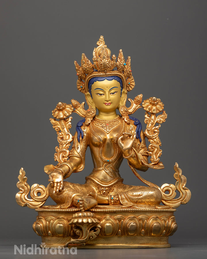 Gold Gilded Green Tara Statue