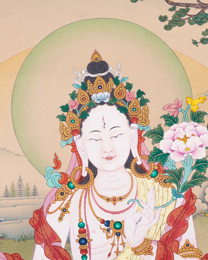 White Tara Thangka Print from Nepal for Meditation & Spiritual Decor