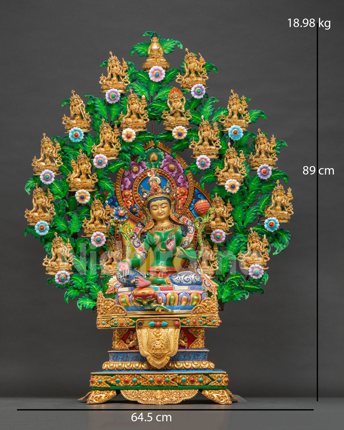 21 Tara Set Statue - Green Tara & Her 21 Forms Handcrafted Copper Sculpture Nepal