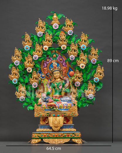 21 Tara Set Statue - Green Tara & Her 21 Forms Handcrafted Copper Sculpture Nepal