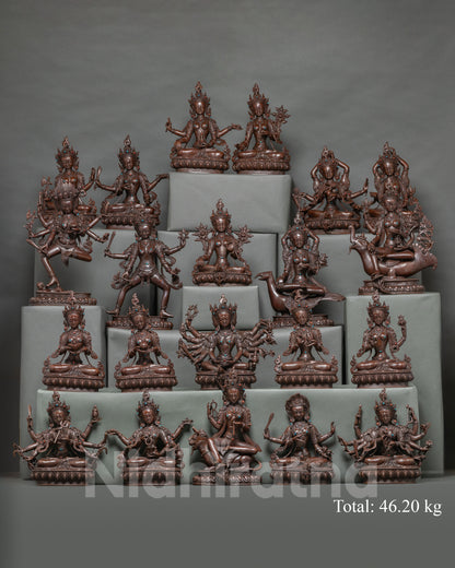 21 Tara statue set in oxidized copper, Surya Gupta tradition Buddhist sculptures from Nepal