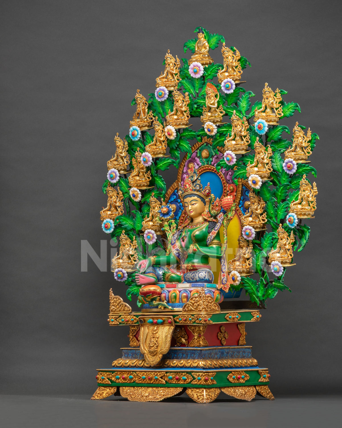21 Tara Statue Set Left Side View - Fire Gilded Copper Nepalese Sculpture