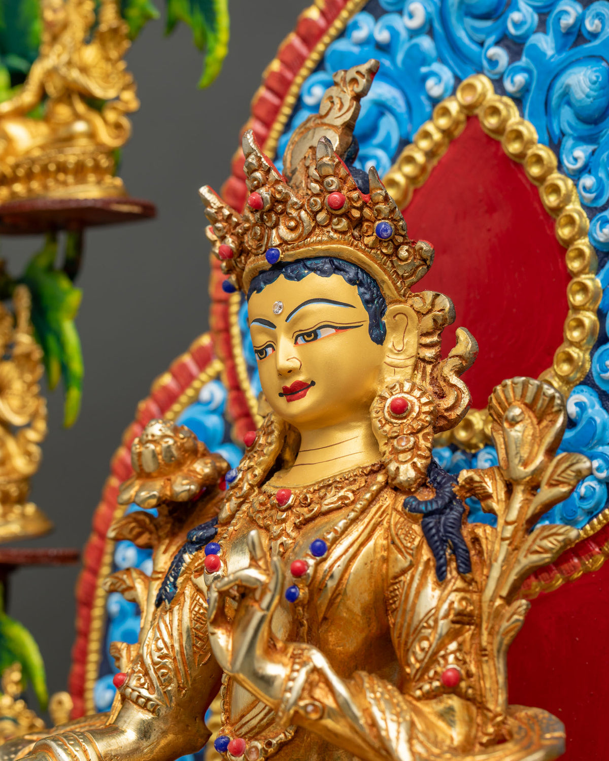 21 Tara Statue Set - Side Close-up of Gold Plated Buddhist Sculpture