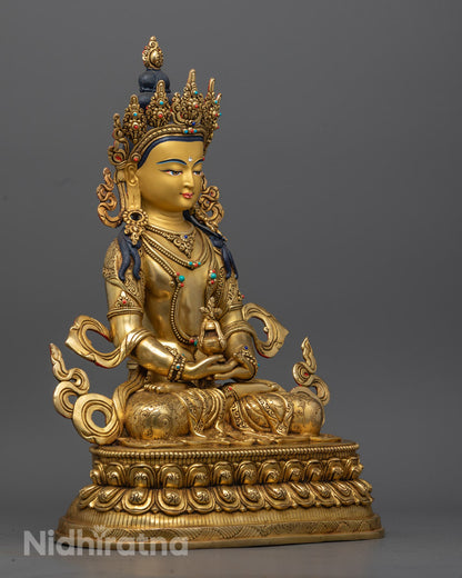 24K Gold Amitayus Buddha Statue – Handcrafted in Nepal with Semi-Precious Stones