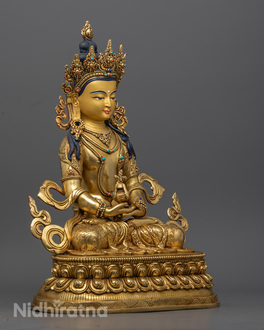 24K Gold Amitayus Buddha Statue – Handcrafted in Nepal with Semi-Precious Stones