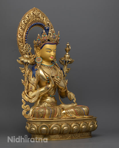 24K Gold Gilded Maitreya Buddha Statue – Sacred Buddhist Home Decor