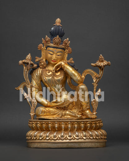 24K gold fire-gilded copper Avalokiteshvara statue from Nepal, front view.