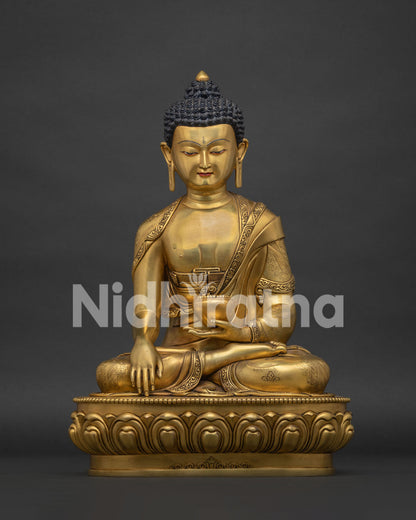 24K Gold Fire-Gilded Shakyamuni Buddha Statue on Lotus Pedestal | Handcrafted in Nepal
