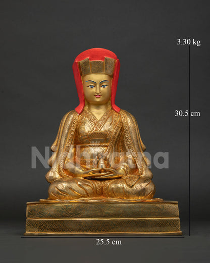 24K gold gilded Gampopa statue handcrafted by Newari artisans in Patan, Nepal