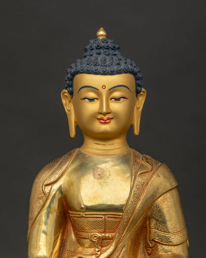 24K gold-gilded Shakyamuni Buddha Statue close-up handcrafted by Newari artisans