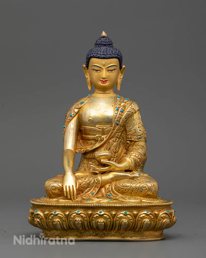 24K gold gilded Shakyamuni Buddha statue, handcrafted by Newari artisans in Patan, Nepal