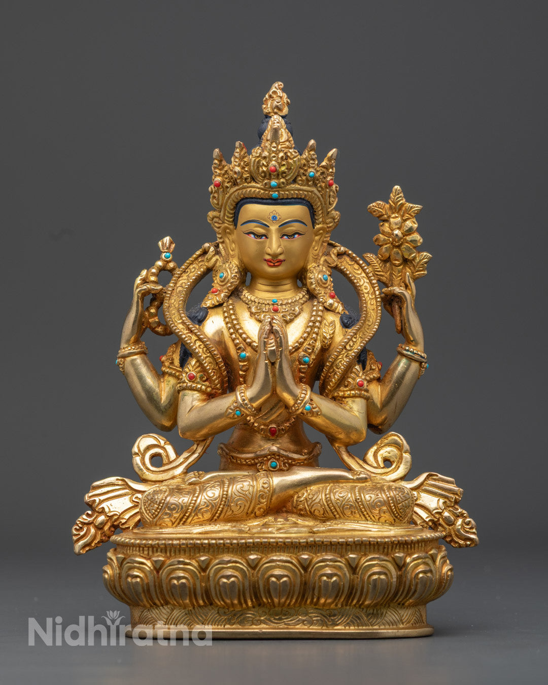 24k Gold Gilded Chenrezig Statue – Perfect for Devotion Meditation