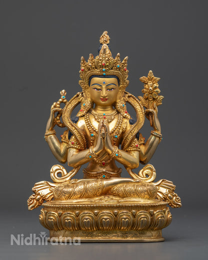 24k Gold Gilded Chenrezig Statue – Perfect for Devotion Meditation